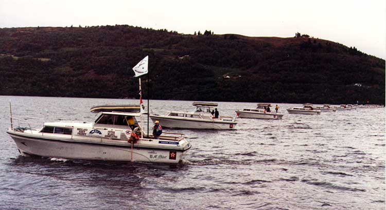 DEEPSCAN FLEET IN LINE ACROSS THE LOCH.